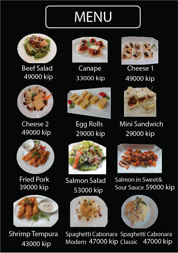 European Menu at New Lao Silk Cafe and Restaurant From New ...